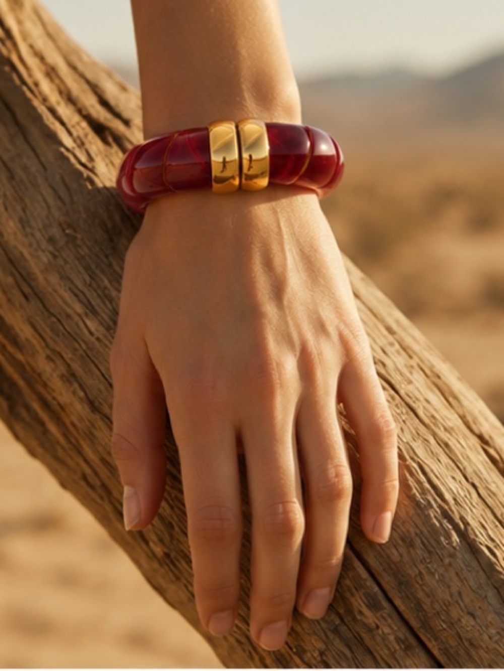 Burgundy Wine Red Gold Cuff Bracelet